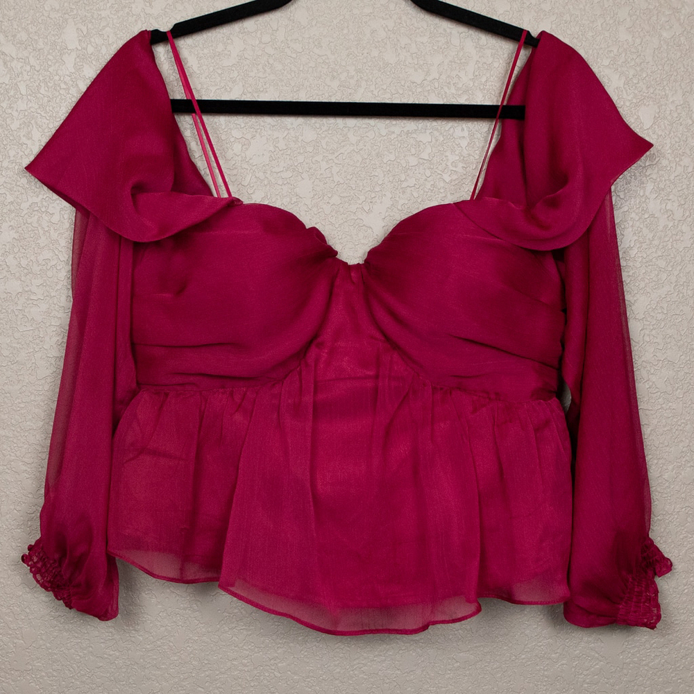Dee Elly cropped fuchsia chiffon babydoll top-L